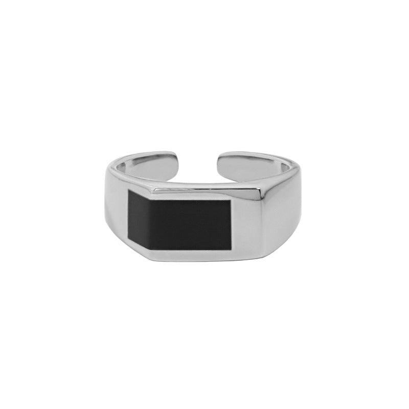 Schwarzer Rechteck Ring aus 925 Sterlingsilber – Verstellbar Modern - SterlingSilberSchmuck