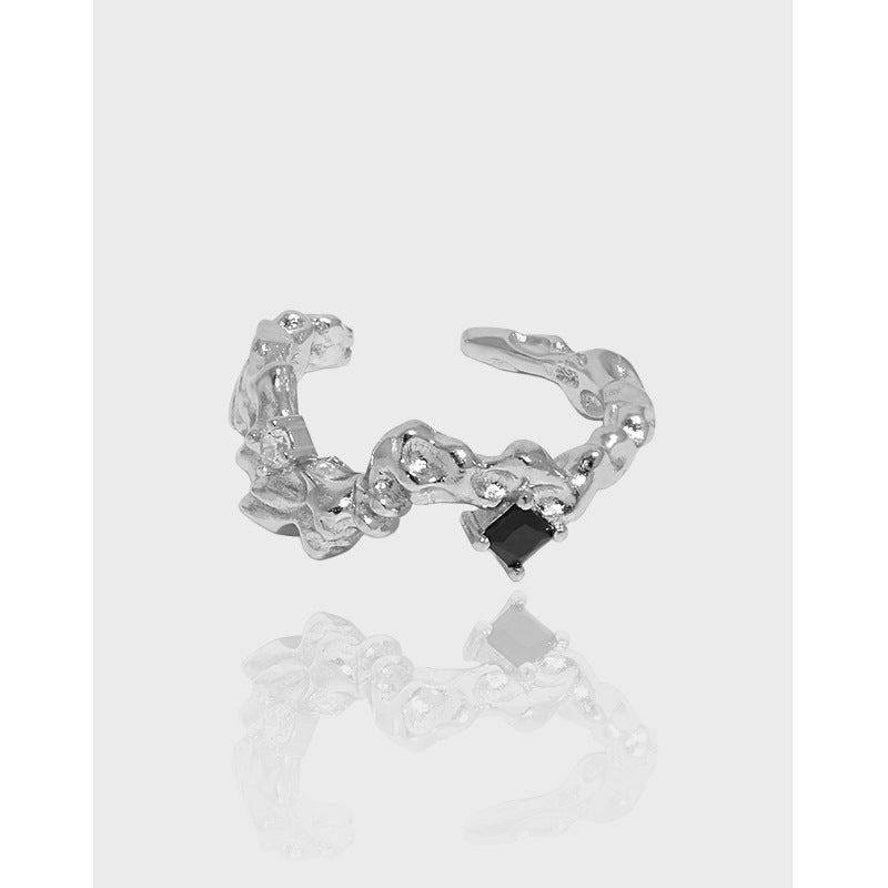 Vintage Kettendoppelschicht Ring aus 925 Sterlingsilber, verstellbar, mit detailliertem Kettenmuster von silverbene.