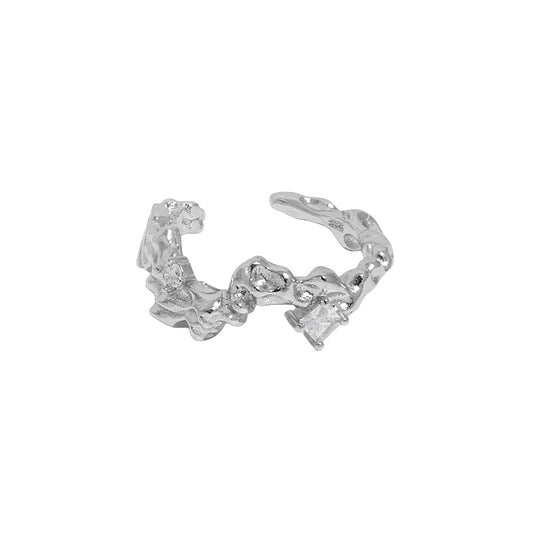 Vintage silverbene adjustable double-layer ring in 925 sterling silver with intricate design.