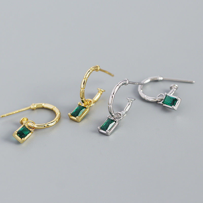 Schlichte Geometry Green CZ Rechteck Silber Ohrringe aus 925er Sterling Silber von silverbene