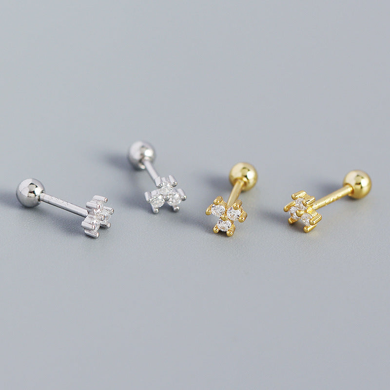Mini CZ Blumen Ohrstecker aus 925 Sterlingsilber von silverbene, niedlich und elegant, mit funkelnden Zirkonia in Blütenform