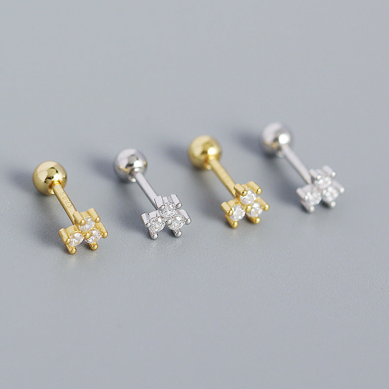 Mini CZ Blumen Ohrstecker aus 925 Sterlingsilber von silverbene, niedlich und elegant, mit funkelnden Zirkonia in Blütenform