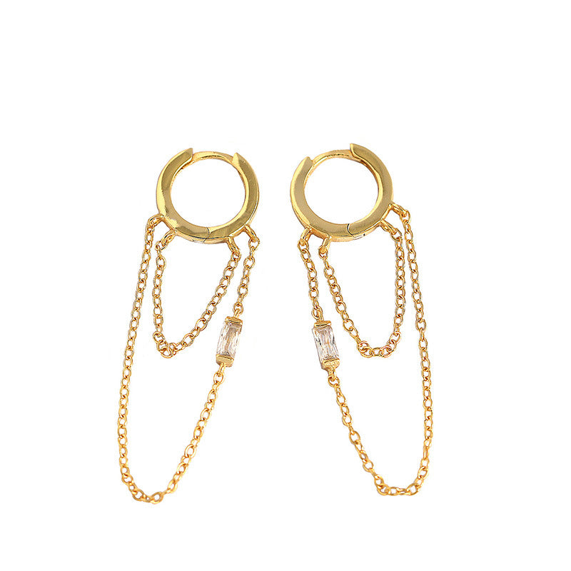 Elegant CZ Double Tassels 925 Sterling Silver Hoop Earrings - SterlingSilberSchmuck