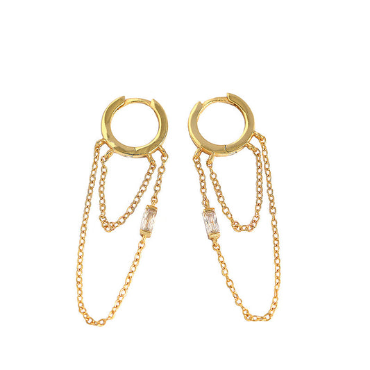 Elegant CZ Double Tassels 925 Sterling Silver Hoop Earrings - SterlingSilberSchmuck