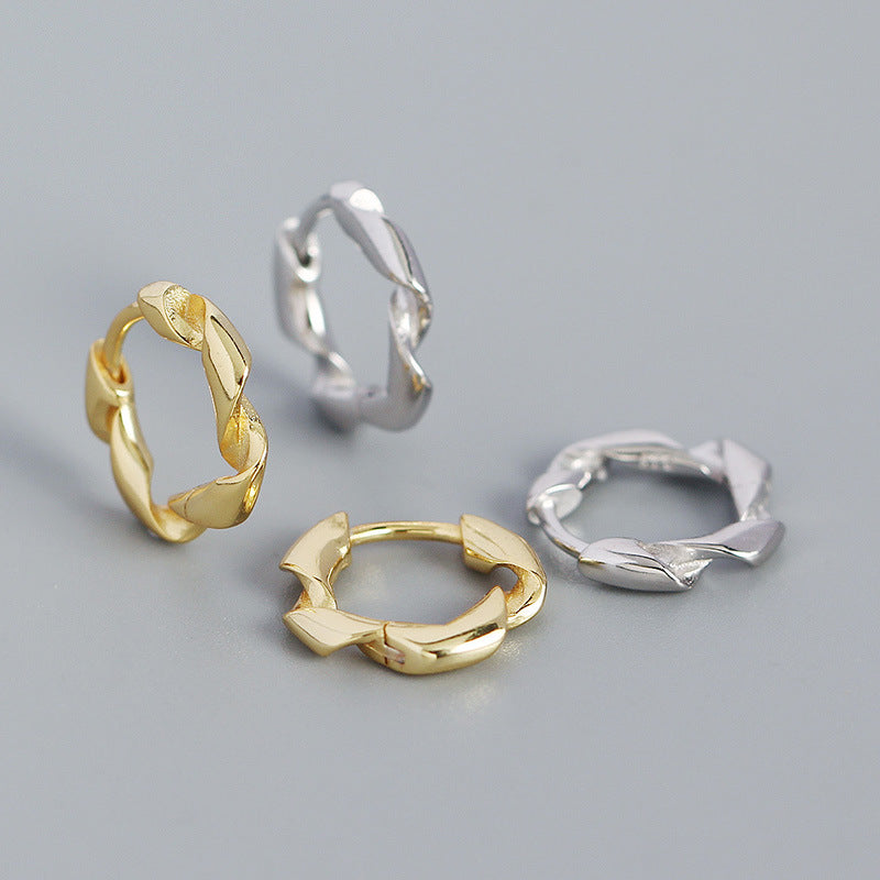 Holiday Twisted Circle 925 Sterling Silver Huggie Hoop Earrings - SterlingSilberSchmuck