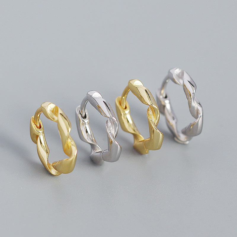 Holiday Twisted Circle 925 Sterling Silver Huggie Hoop Earrings - SterlingSilberSchmuck