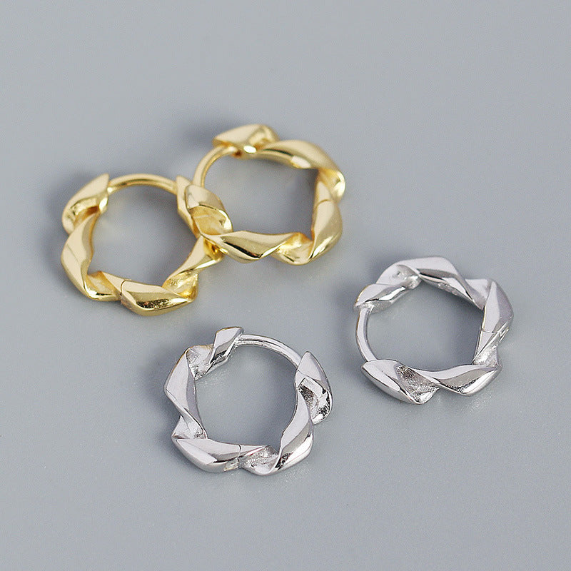 Holiday Twisted Circle 925 Sterling Silver Huggie Hoop Earrings - SterlingSilberSchmuck
