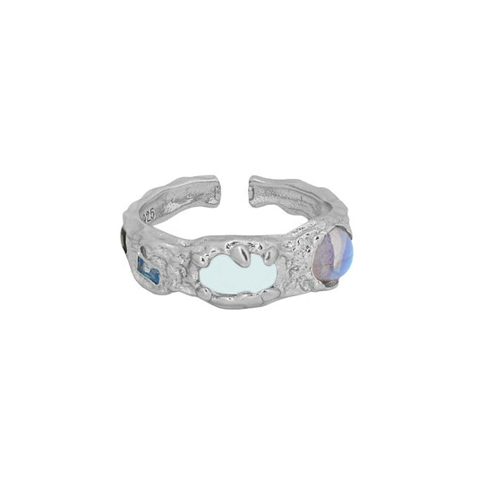 Irregular Round Created Moonstone CZ Ring – 925 Sterling Silver Adjustable - SterlingSilberSchmuck