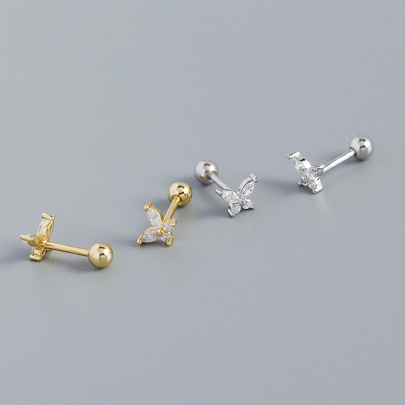 Süße kleine silberne Ohrringe mit Schmetterlings-Design aus 925er Sterlingsilber, funkelnde CZ-Steine, von silverbene