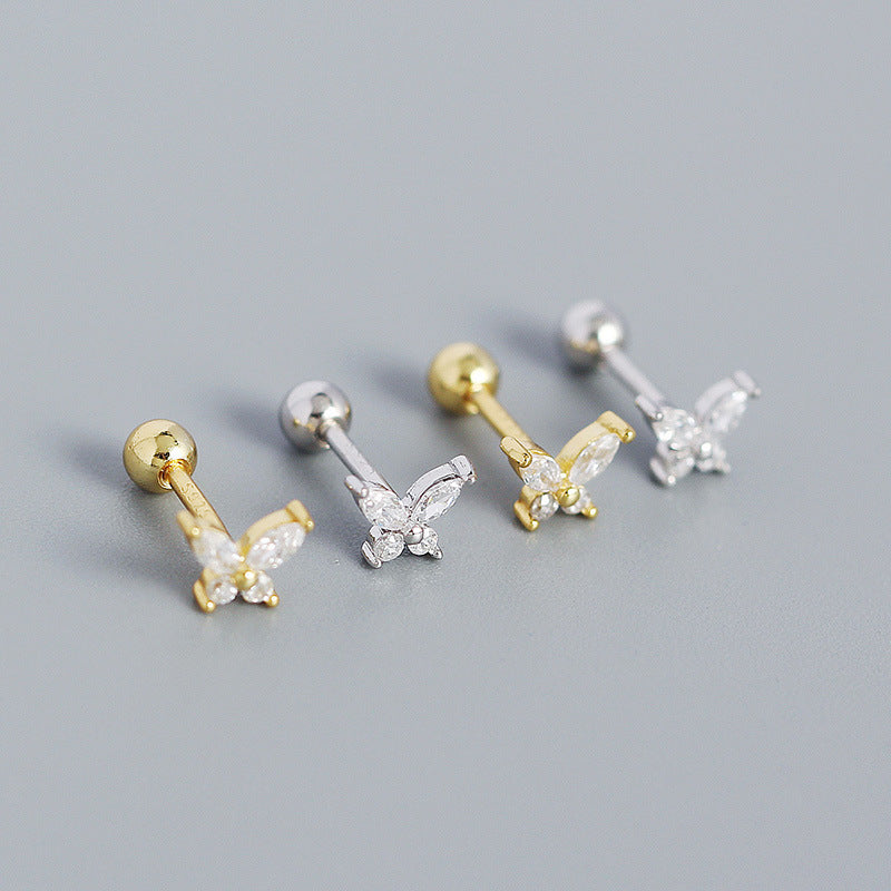 Süße kleine silberne 925er Sterling Silber Ohrringe mit Schmetterling, CZ-Steinen, von silverbene, für Damen.