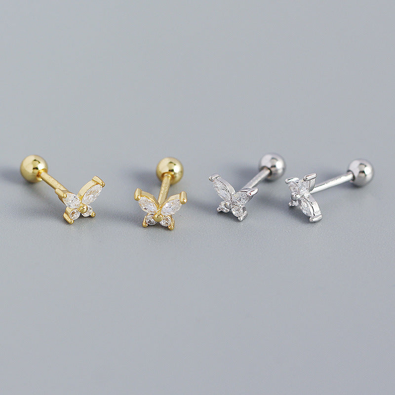 Süße kleine CZ-Schmetterlings-Ohrringe aus 925er Sterling Silber von silverbene, Stecker-Design mit funkelnden Zirkonia-Steinen