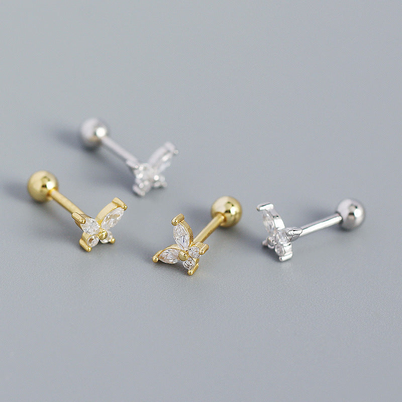 Süße kleine CZ-Schmetterlings-925-Silber-Ohrringe von silverbene, Sterling-Silber-Studs mit funkelnden Zirkonia.