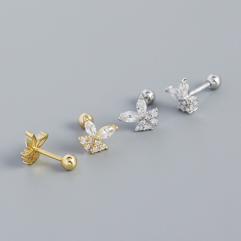 Girl Mini Shining CZ Butterfly 925 Sterling Silver Stud Earrings - SterlingSilberSchmuck