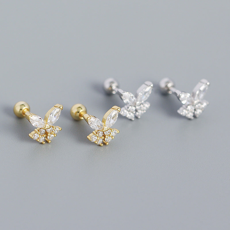 Girl Mini Shining CZ Butterfly 925 Sterling Silver Stud Earrings - SterlingSilberSchmuck