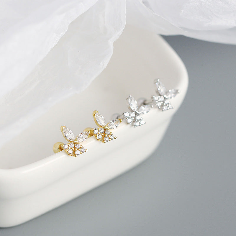 Girl Mini Shining CZ Butterfly 925 Sterling Silver Stud Earrings - SterlingSilberSchmuck
