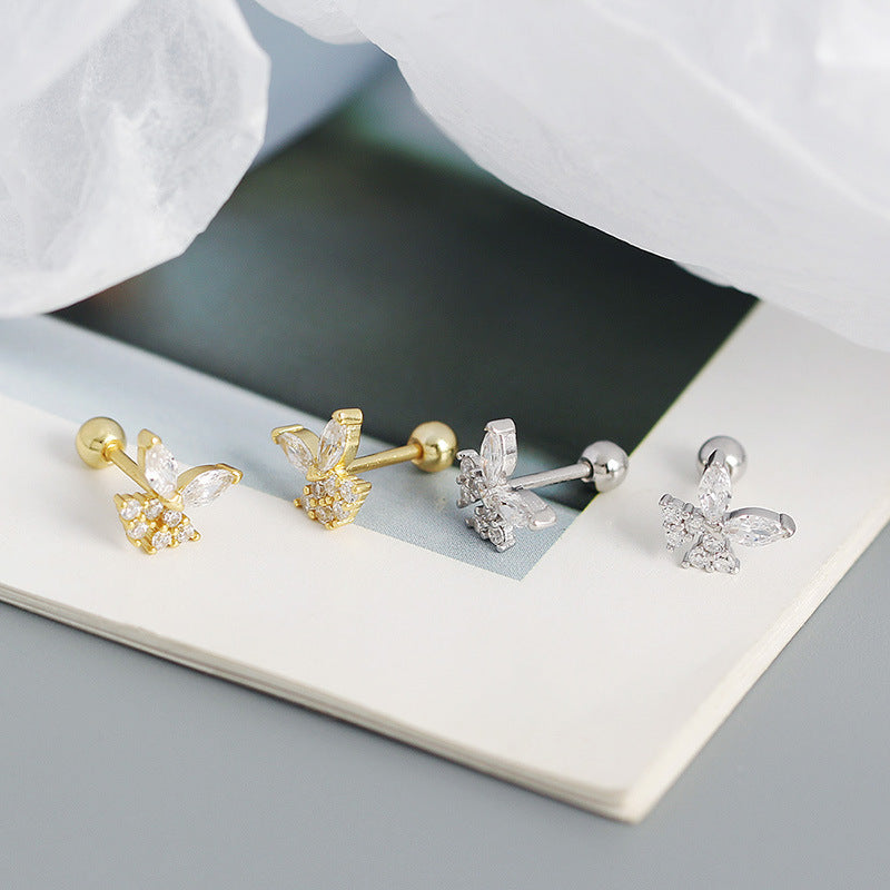 Girl Mini Shining CZ Butterfly 925 Sterling Silver Stud Earrings - SterlingSilberSchmuck