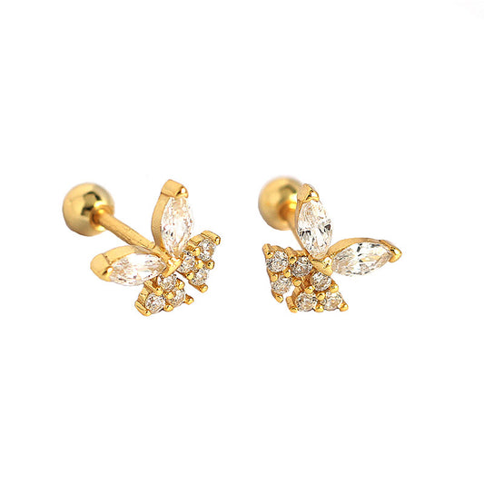 Girl Mini Shining CZ Butterfly 925 Sterling Silver Stud Earrings - SterlingSilberSchmuck