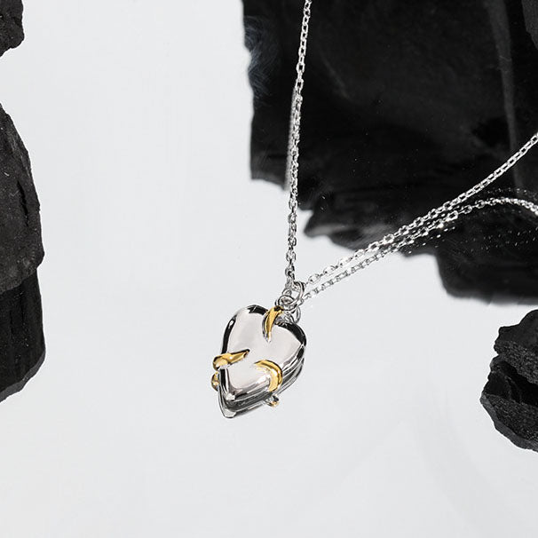 Minimalist Embrace Heart 925 Sterling Silver Necklace - SterlingSilberSchmuck