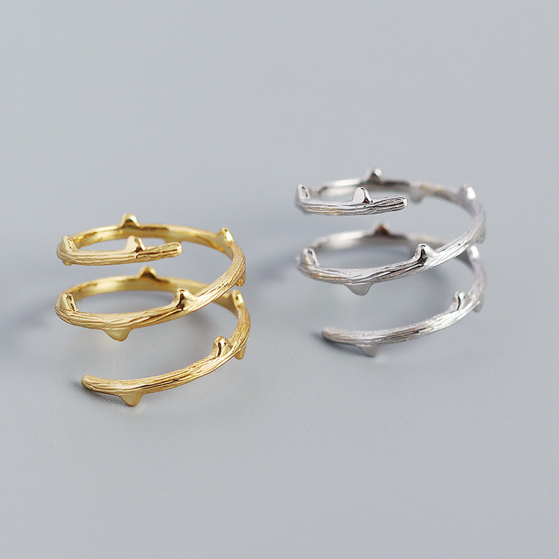 Fashion Triple Layers Branch 925 Sterling Silver Adjustable Ring - SterlingSilberSchmuck
