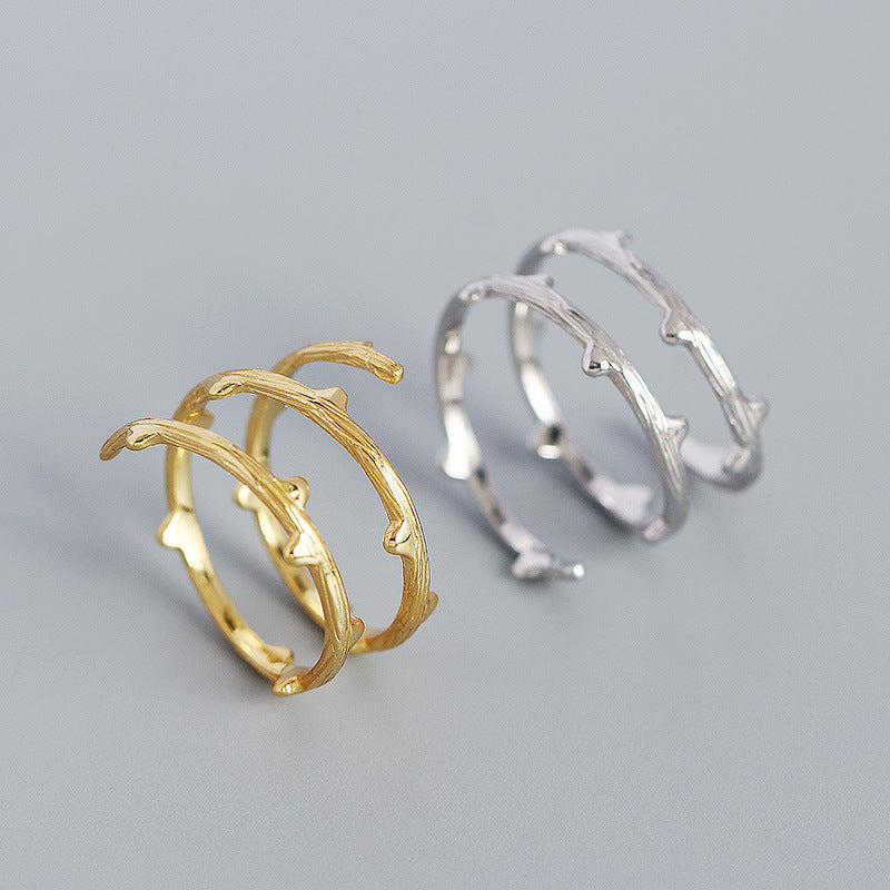 Fashion Triple Layers Branch 925 Sterling Silver Adjustable Ring - SterlingSilberSchmuck