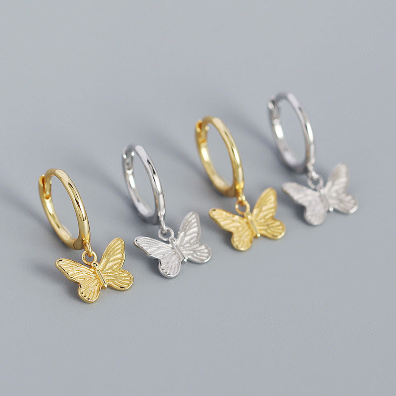 Butterdly Flying CZ Butterfy 925 Sterling Silver Hoop Earrings - SterlingSilberSchmuck