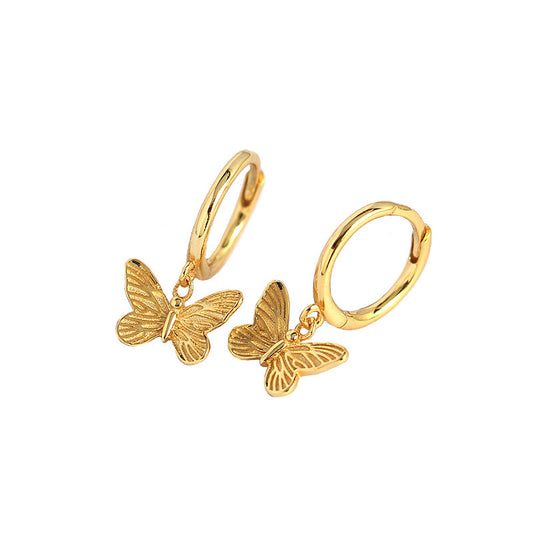 Butterdly Flying CZ Butterfy 925 Sterling Silver Hoop Earrings - SterlingSilberSchmuck