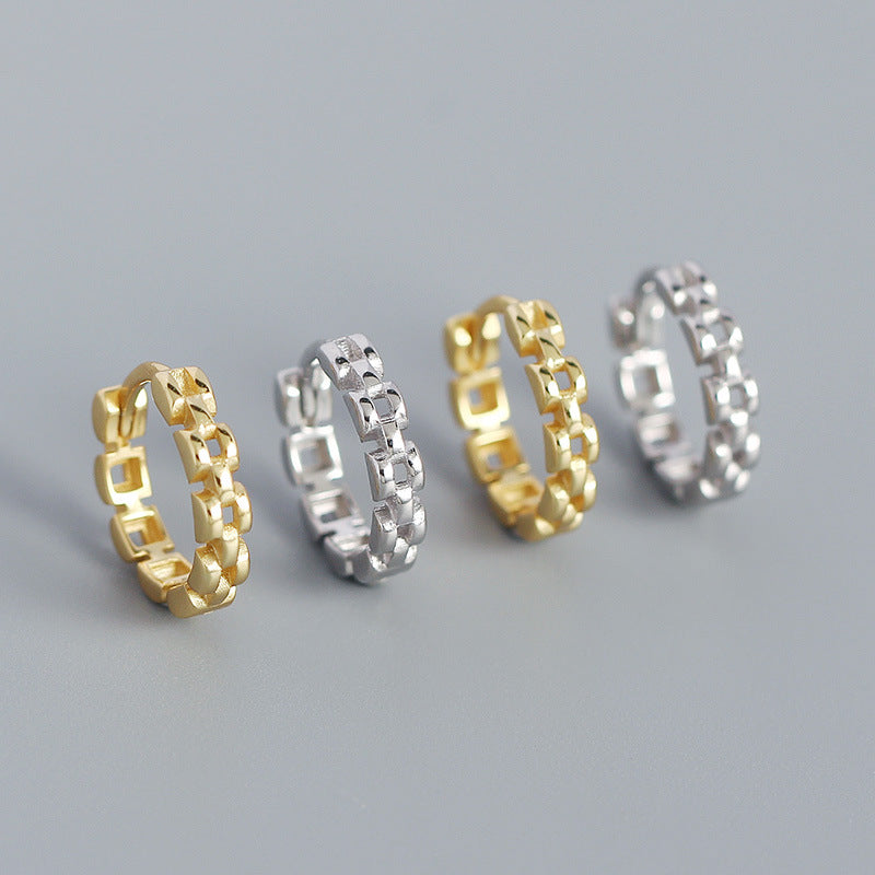 Fashion Watchband 925 Sterling Silver Huggie Hoop Earrings - SterlingSilberSchmuck