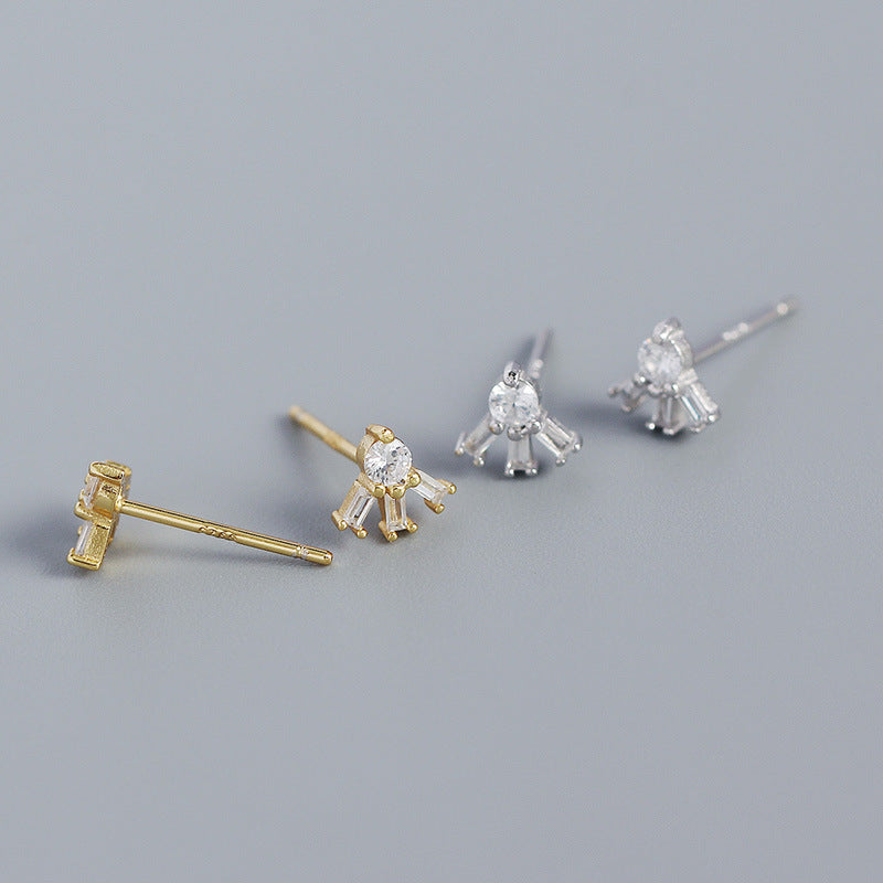 Simple CZ Sunshine 925 Sterling Silver Stud Earrings - SterlingSilberSchmuck