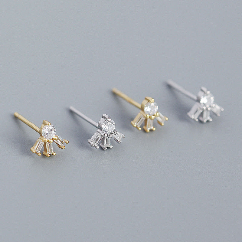 Simple CZ Sunshine 925 Sterling Silver Stud Earrings - SterlingSilberSchmuck