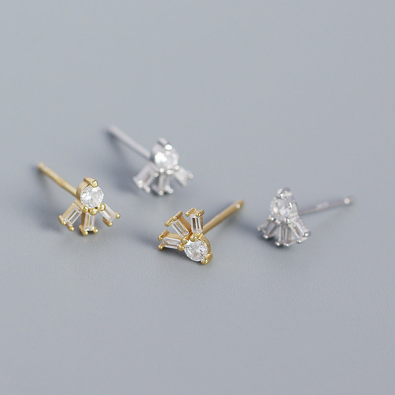 Simple CZ Sunshine 925 Sterling Silver Stud Earrings - SterlingSilberSchmuck
