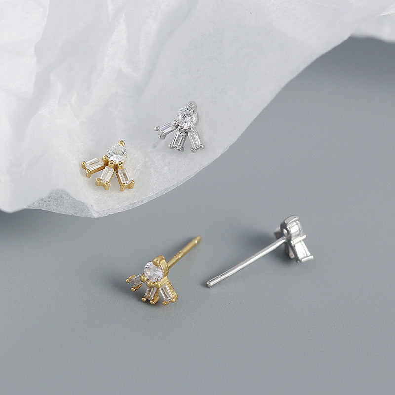 Simple CZ Sunshine 925 Sterling Silver Stud Earrings - SterlingSilberSchmuck
