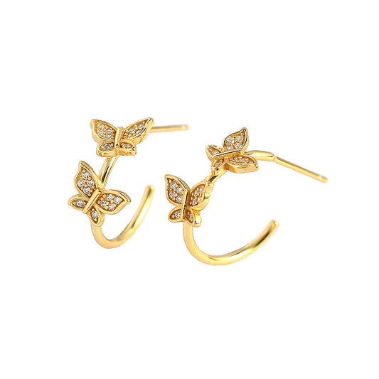 Girl Two Flying CZ Butterflies 925 Sterling Silver Stud Earrings - SterlingSilberSchmuck