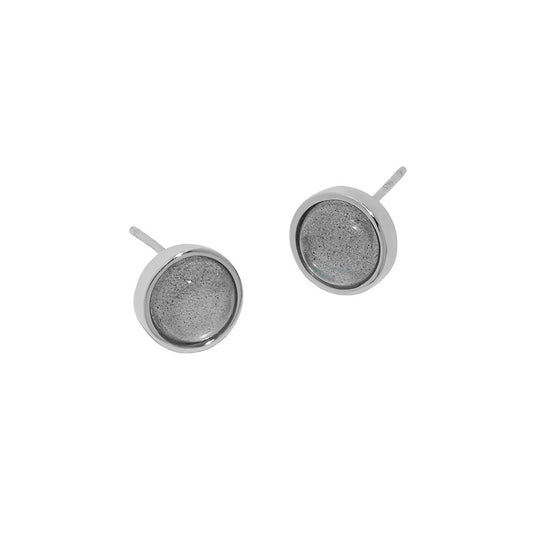 Simple Round Natural Abradorite 925 Sterling Silver Stud Earrings - SterlingSilberSchmuck
