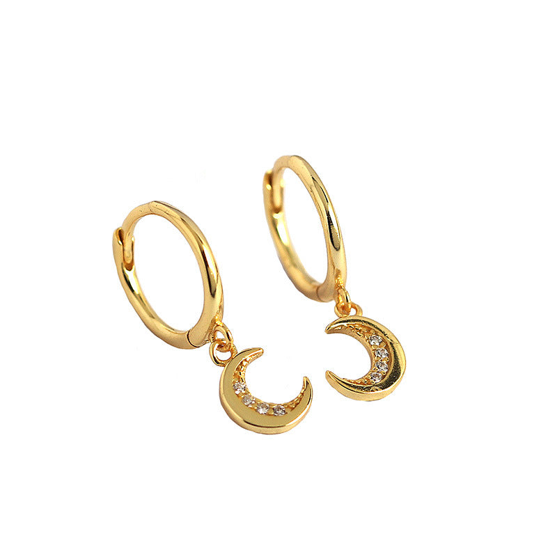 Sweet CZ Crescent Moon 925 Sterling Silver Hoop Earrings - SterlingSilberSchmuck