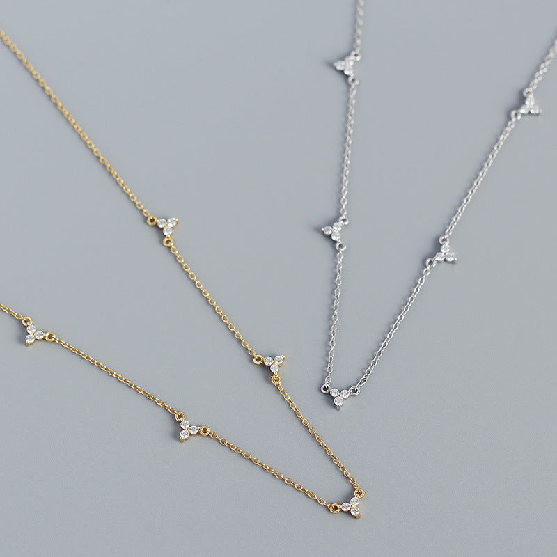 Simple CZ Three Leaf Clovers 925 Sterling Silver Necklace - SterlingSilberSchmuck