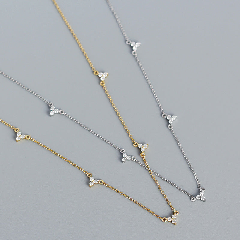 Simple CZ Three Leaf Clovers 925 Sterling Silver Necklace - SterlingSilberSchmuck