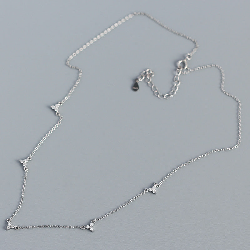 Simple CZ Three Leaf Clovers 925 Sterling Silver Necklace - SterlingSilberSchmuck