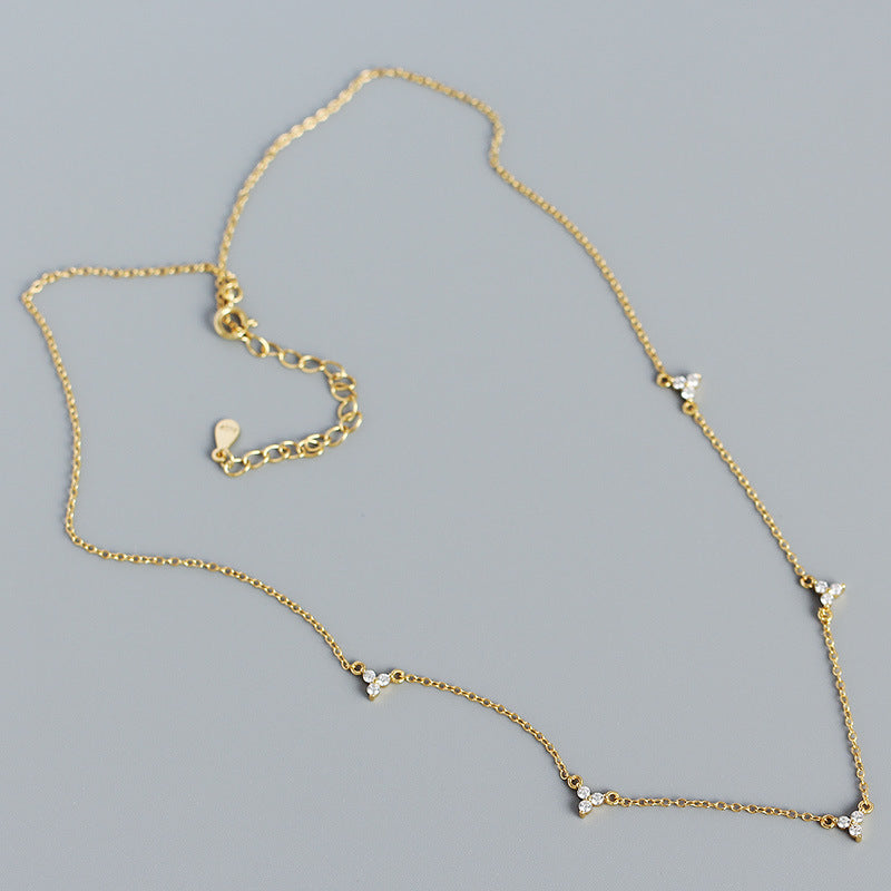 Simple CZ Three Leaf Clovers 925 Sterling Silver Necklace - SterlingSilberSchmuck