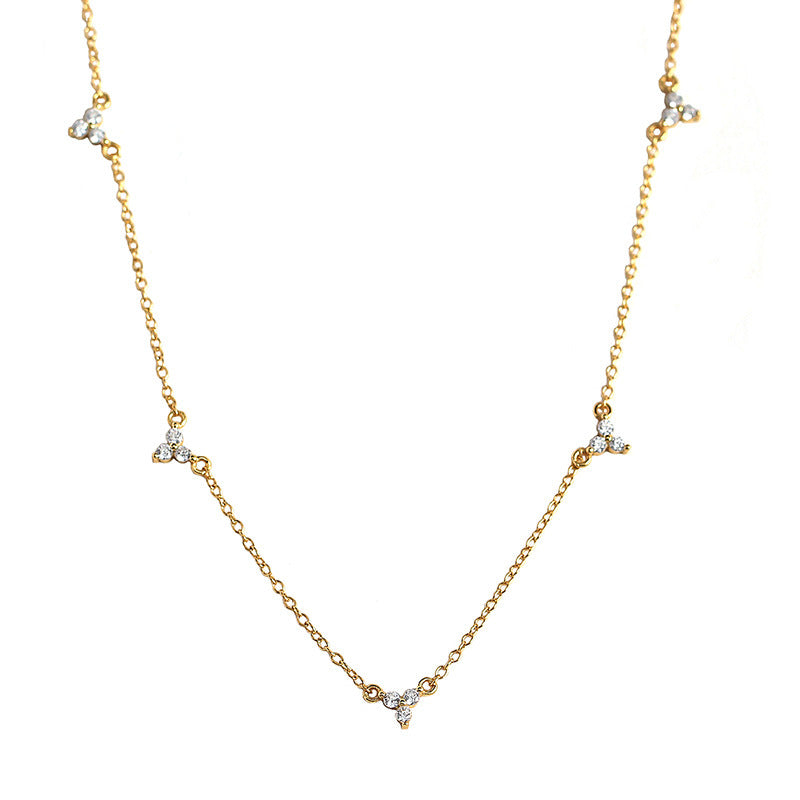 Simple CZ Three Leaf Clovers 925 Sterling Silver Necklace - SterlingSilberSchmuck