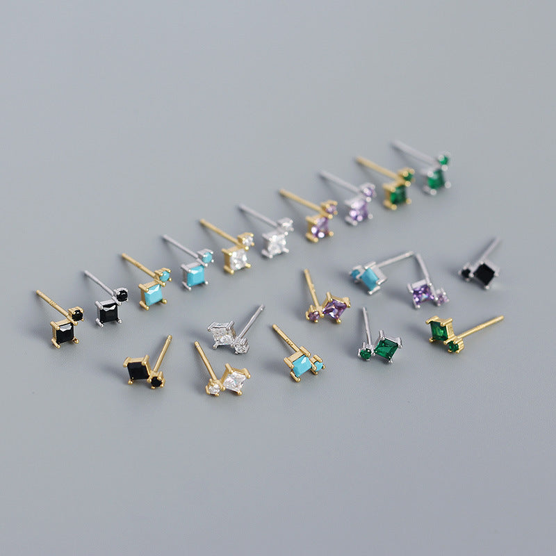Simple Geometry Mini Square 925 Sterling Silver Stud Earrings - SterlingSilberSchmuck
