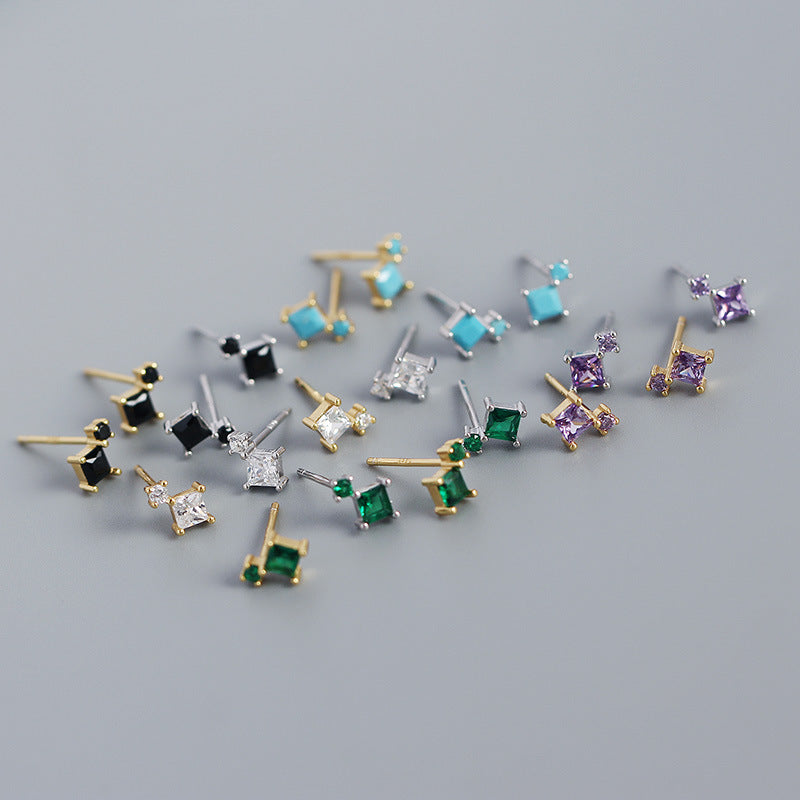 Simple Geometry Mini Square 925 Sterling Silver Stud Earrings - SterlingSilberSchmuck