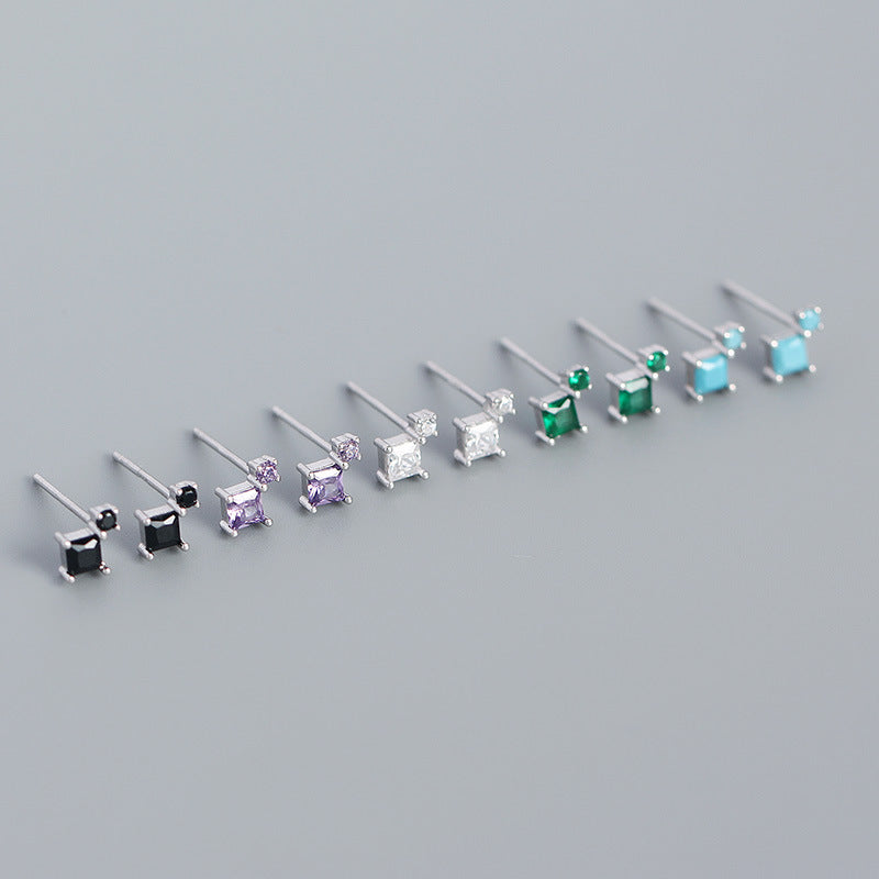 Simple Geometry Mini Square 925 Sterling Silver Stud Earrings - SterlingSilberSchmuck