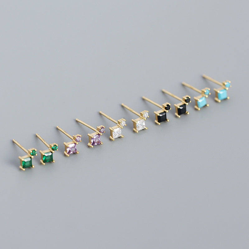 Simple Geometry Mini Square 925 Sterling Silver Stud Earrings - SterlingSilberSchmuck