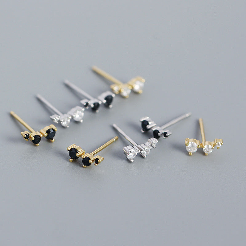 Geometry CZ Lines 925 Sterling Silver Stud Earrings - SterlingSilberSchmuck