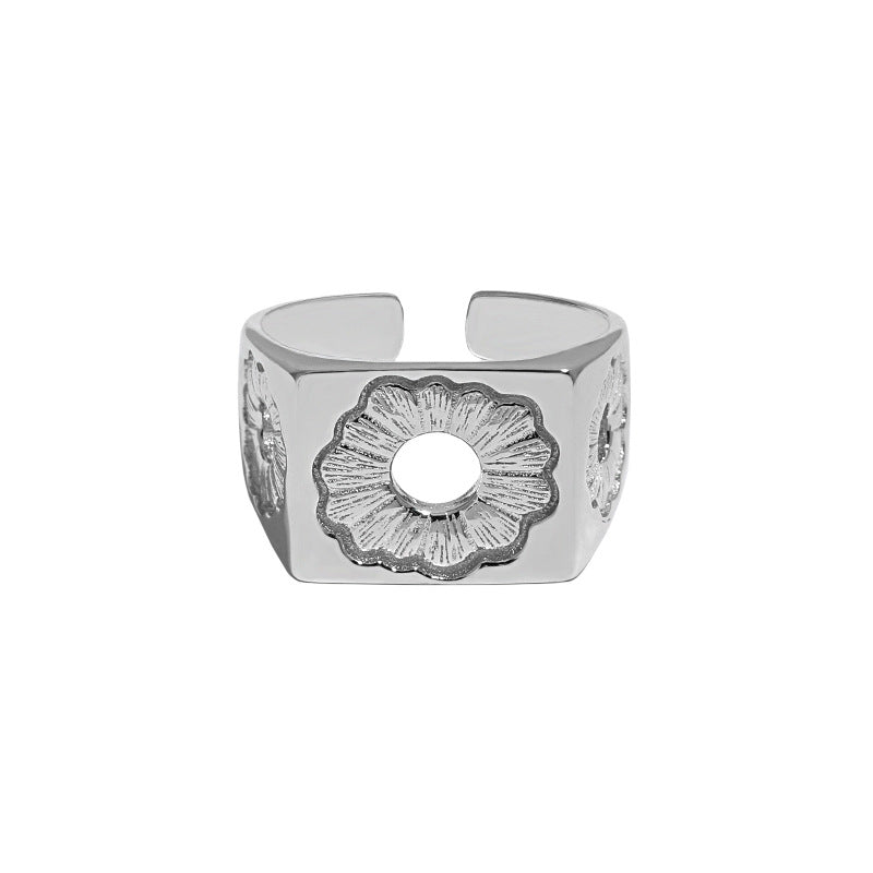 Ekegant Hollow Daisy Flower Geometry 925 Sterling Silver Adjustable Ring - SterlingSilberSchmuck