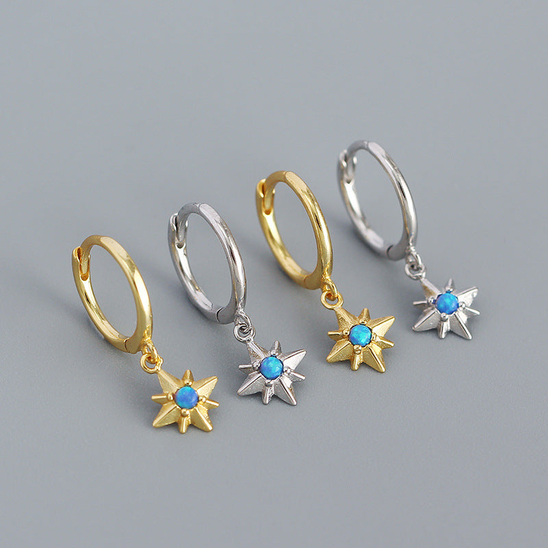Graduation Created Opal Octagonal Star 925 Sterling Silver Hoop Earrings - SterlingSilberSchmuck