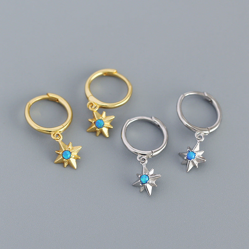 Graduation Created Opal Octagonal Star 925 Sterling Silver Hoop Earrings - SterlingSilberSchmuck