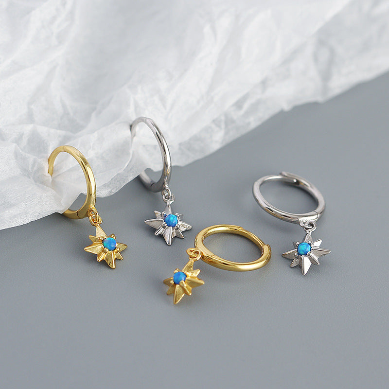 Graduation Created Opal Octagonal Star 925 Sterling Silver Hoop Earrings - SterlingSilberSchmuck
