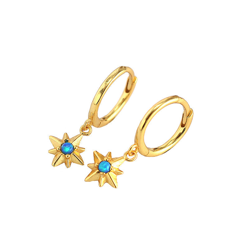 Graduation Created Opal Octagonal Star 925 Sterling Silver Hoop Earrings - SterlingSilberSchmuck
