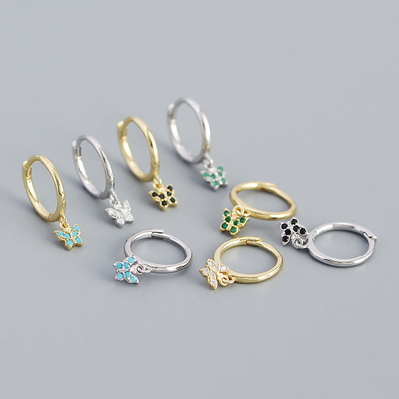 Sweet Mini CZ Flying Butterfly 925 Sterling Silver Hoop Earrings - SterlingSilberSchmuck